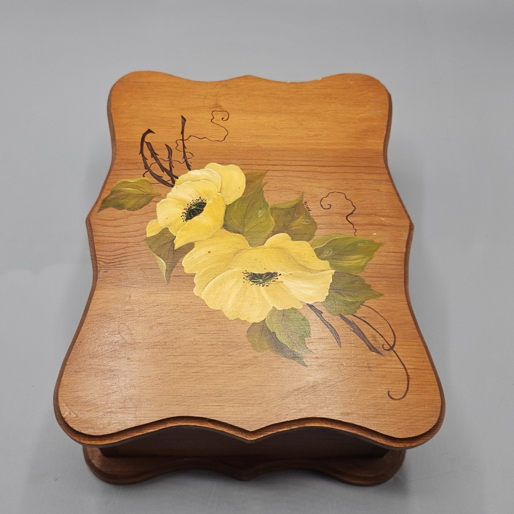 Vintage Hand Painted Floral Stationary Mail Paper Holder Box Cottagecore Grandma